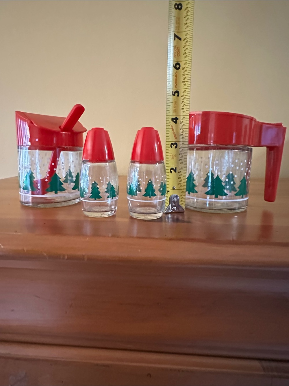 Red Holiday Glass Coffee/Condiment Server Set with Tree Motif - Picture 2 of 15